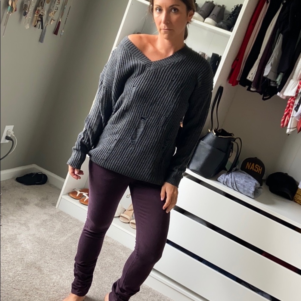 Distressed Oversized Sweater in Charcoal - Picture 2 of 3